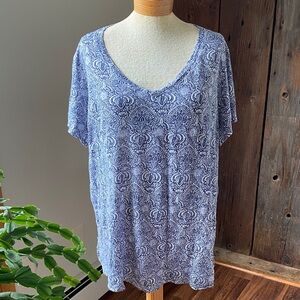 Rachel Zoe Navy and White boho v neck Linen shirt sleeve Top Sz 2x
